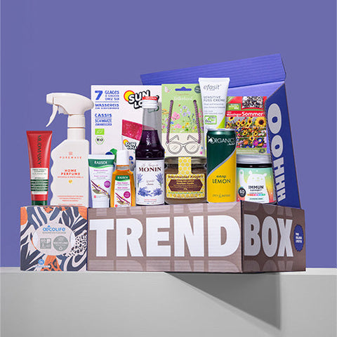 Trendbox vor lila Hintergrund