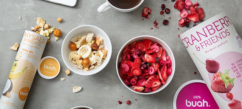 buah: gefriergetrocknete Früchte und Fruchtsnacks