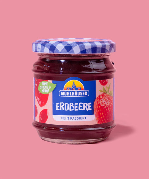 MÜHLHÄUSER Marmelade auf rosa Hintergrund 