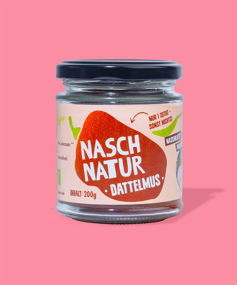 Dattelmus vor rosa Hintergrund 