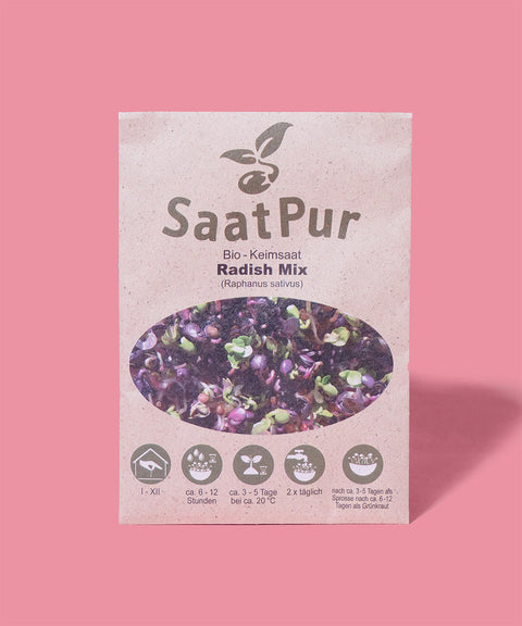 SaatPur Produkt auf rosa Hintergrund