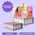 Astrid Box plus August Trendbox auf Lila Hintergrund mit Warenwert von 140€