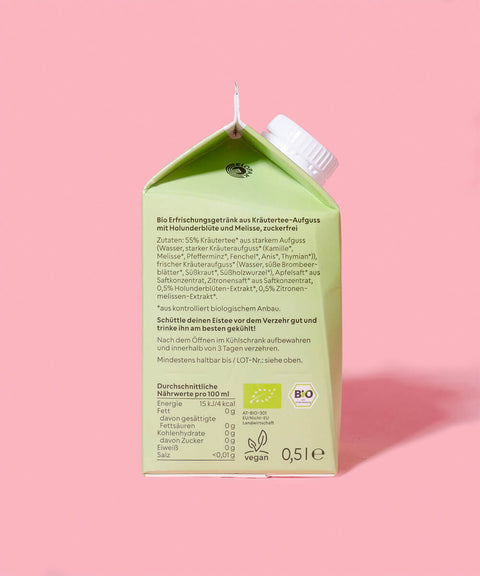 no suga eistee holunderblüte melisse verpackung nährwerte und inhaltsstoffe